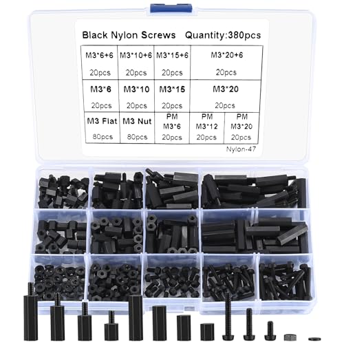 Afstandhouders & Steunstukken | 38 stuks M3 zwarte mannelijke en vrouwelijke nylon hex afstandhouders, schroeven, moeren set assortimentskit, nylon afstandhouders, schroefafstandhouders, uitlaatafstandhouders voor elektrische schroeven, schakelaars, PCB, moederbord, printplaat (zwart) Afstandhouders & Steunstukken Afstandhouders & Steunstukken