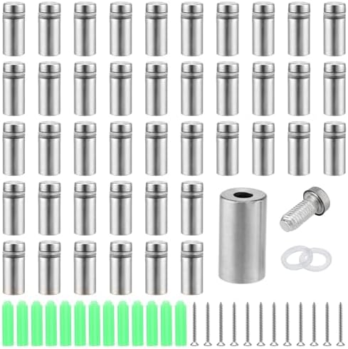 Afstandhouders & Steunstukken | 50 Stuks 1/2 X 1 Inch Sign Standoff Schroeven Sets, RVS Reclame Spijkers voor Glas en Acryl, Signaalhouders Schroeven voor Wandmontage met Rubber Afstandhouders, Zilver Afstandhouders & Steunstukken Afstandhouders & Steunstukken