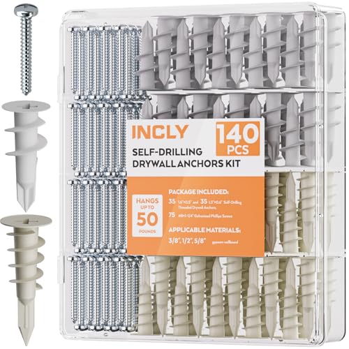 Ankers | 140 Stuks Gipsplaat Ankerset Zelfborend, 2 Maten 70 Plastic Gipsplaatankers En 70 Philips Schroeven Assortiment Voor Ophangen & Monteren Met Koffer, Zelfborende Platenankers, 13X42Mm, 15X33Mm Ankers Ankers