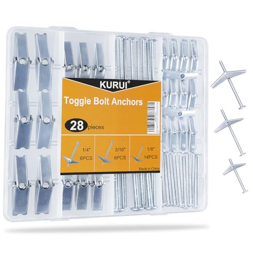 Ankers | 28 Stuks Zware Hollow Wandankers voor Plafond, Toggle Bolts en Vleugelmoer Set, Metalen Gipsplaatankers en Schroeven Assortiment, 3 Maten Vlinderankers (1/8In, 3/16In, 1/4In) Ankers Ankers