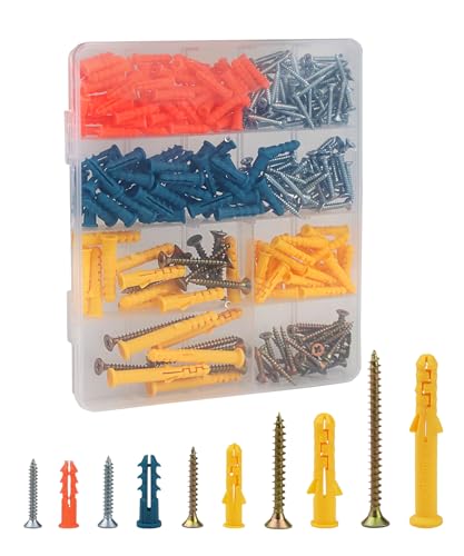 Ankers | 290 stuks Wandankers en Schroeven Kit – 5 maten Schroeven en Ankergaten, 145 stuks Plastic Wandankers en 145 stuks Gipsplaten Schroeven Ankers Ankers