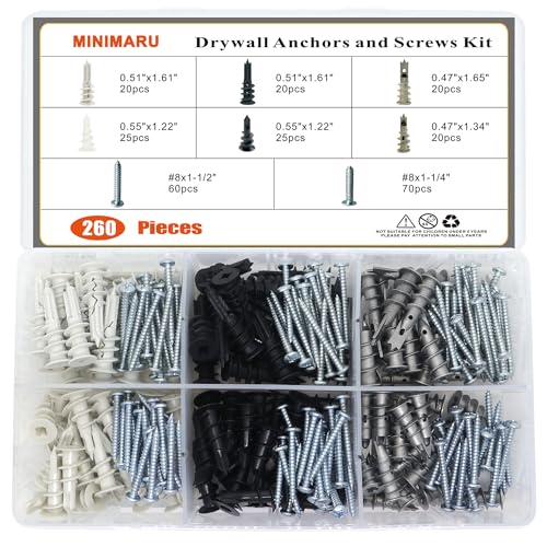 Ankers | Droogwandankers en Schroeven Set, 26 Stuks Zinkmetaal & Nylon Plastic Assortiment Droogwandankers en Schroeven Set, Zelfborende Wandankers en Schroeven voor Droogwand, Platen, Holle Deuren, Pleisterwand Ankers Ankers