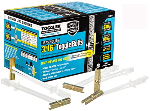 Ankers | Snaptoggle Ba Toggle Anker, Verzinkt Stalen Kanaal, Gemaakt in de VS, Gripbereik van 3/8″ tot 3-5/8″, Voor 3/16″-24 UNC Bevestigingsmaat (Verpakking van 100 Ankers, Geen Bouten Inbegrepen) Ankers Ankers