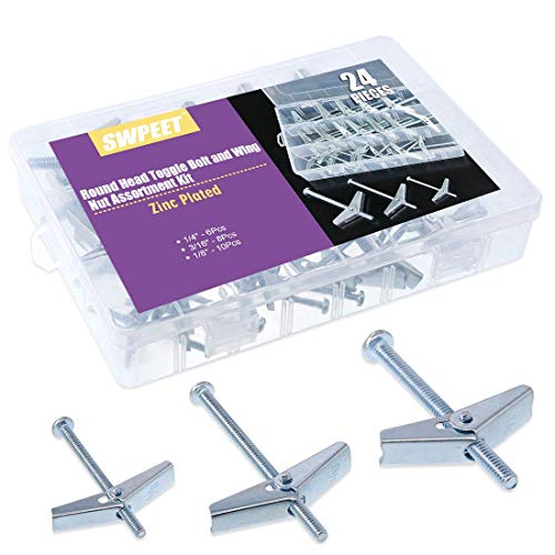 Ankers | Swpeet Assortiment 24 Stuks Toggle Bolt en Vleugelmoer Kit voor het Ophangen van Zware Voorwerpen aan Gipsplaat – 1/8 Inch, 3/16 Inch, 1/4 Inch Ankers Ankers