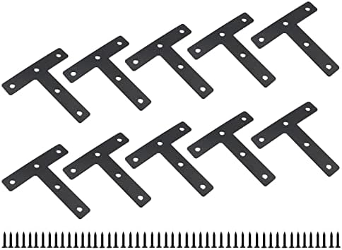 Beugels | 10 Stuks Platte T-vormige Reparatie Mending Plaat, Zware Hoekbeugel Meubelondersteuning Beugel Zwarte Verbinding Beugel Bevestigingsconnector Met Montage Schroeven (80X80X15Mm/3.1X3.1X0.6”) Beugels Beugels