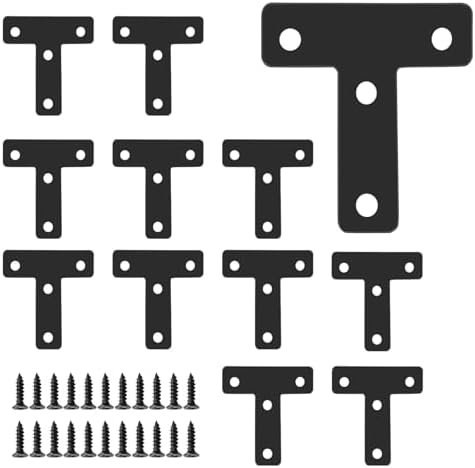 Beugels | 12 Stuks 1,96″ X 1,96″ T-vormige Platte Hoeksteunen, Herstelplaten voor Hoeksteunen met Schroeven, Zwart Beugels Beugels