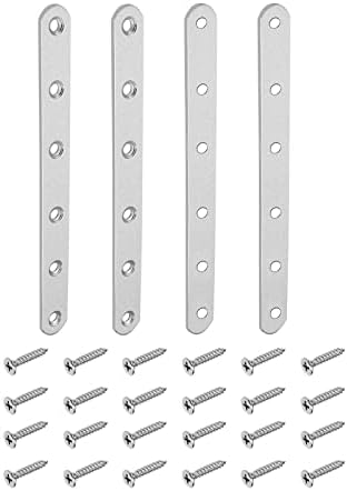 Beugels | 197X20Mm(LxB) Platte Rechte Beugelplaat – 4-Pack – Geschikt Voor Meubelreparatie – RVS Beugelplaat Met Schroeven – Zilverkleurig Beugels Beugels