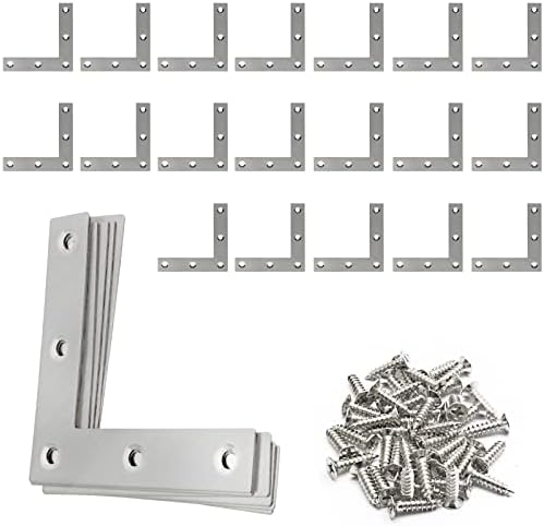 Beugels | 2 Stuks L-vormige platte hoeksteun 6Mm x 6Mm (2,4″ x 2,4″) platte L-beugel, roestvrijstalen L-vormige platte reparatieplaten met schroeven voor frame, meubels en kast. Beugels Beugels