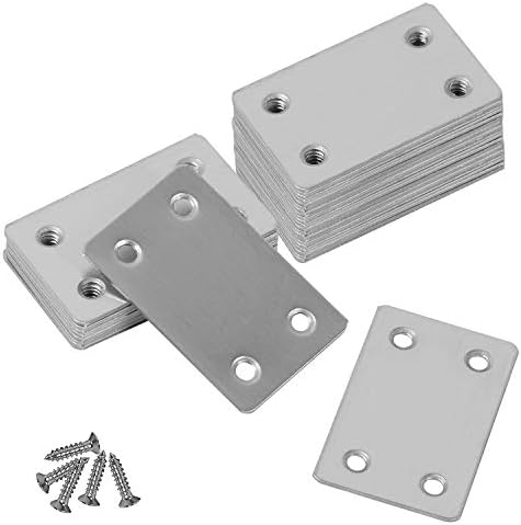 Beugels | 40 Stuks Platte Rechte Reparatieplaten 2,4 X 1,5 Inch, 0,05 Inch Dikte RVS Rechte Beugels Voor Verbinding Meubelreparatie Fixeren Van Joints Met 160 Stuks Schroeven Beugels Beugels