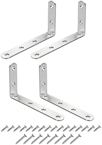 Beugels | 4,92″ x 2,95″ (LxB) L-beugel Hoeksteunen – 4-Pack – Geschikt voor het Repareren van Houten Meubels – RVS Hoekbeugels met Schroeven – Zilver Beugels Beugels