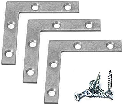 Beugels | Extra zware duty 12-pack L-vormige platte verzinkte stalen hoeksteunen hoekbeugels 1,5″ x 1,5″ met 1/2″ x 4 schroeven Beugels Beugels