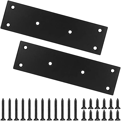 Beugels | Reparatieplaat, metalen stalen platte rechte beugel, zwarte dubbele brede verbindingsplaat voor het bevestigen en fixeren van houten meubels met 2 sets schroeven van verschillende lengtes (48X169mm, 2-pack) Beugels Beugels