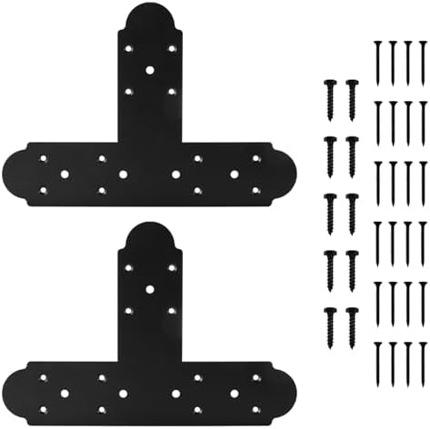 Beugels | Zwarte T-beugel, 2 stuks 13,5″ x 2,9″ T-vormige stalen platte beugel reparatieplaat 3 mm dik voor hout, T-verbinding beugels verbindingsbeugels met schroeven voor het repareren van houten meubels Beugels Beugels