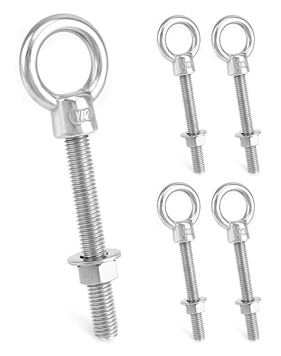 Bouten | 316 RVS Machine Oogbout met Schouder, 5-Pack 1/2″X4″ Lange RVS Marine Grade Schouder Oogbout, Draad Oogbouten Bevestigingsmiddelen Bouten