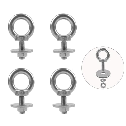 Bouten | 4-Pack M8 RVS Ring Oog Bout met Moeren en Washers, 5/16″ X 1 Inch Hefring Oog Bout voor Schommelbord Band, Schroef Bout Bevestigingsset voor Spanbanden Schommelstoel Bevestigingsmiddelen Bouten