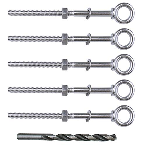 Bouten | 5Pack 1/4″ X 5″ Oogbout Zware Schouder Hefring Draadogen met Moeren en Ringen T316 RVS Maritiële Kwaliteit Unc-3A Cr32 Bevestigingsmiddelen Bouten