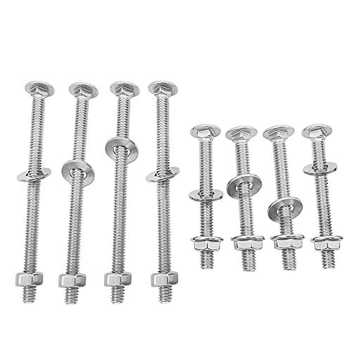 Bouten | 8 Sets Universele Hardware voor Hoofdborden of Voetborden, Moeren en Bouten van 4 Inch en 2,5 Inch Lang, Voor Meubels, Bedden, Cribs en Stoelen, Ronde Kop Vierkante Hals Bout, Carriage Bout Bevestigingsmiddelen Bouten