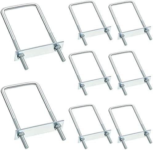 Bouten | 8 Sets Vierkante U-bouten, Koolstofstaal Verzilverd U-klem Bout met Moeren en Frameplaten voor Zeilboottrailers, Buizen, Industriële Benodigdheden, 3/8 X 3 X 7 Inch Bevestigingsmiddelen Bouten