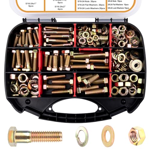 Bouten | Kwaliteit 8 Fijn Draad Hex Bouten Assortiment Kit 210 Stuks 5/16-24 3/8-24 7/16-20 1/2-20 Unf Hex Moeren en Ringen Assortiment Kit Bevestigingsmiddelen Bouten