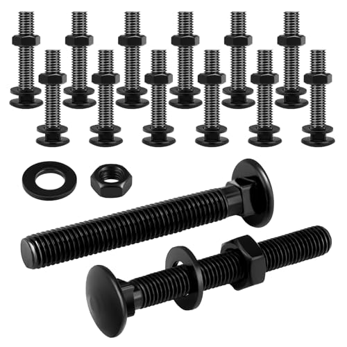 Bouten | Zonon Carriage Bolt Kit Gegalvaniseerde Carriage Bolt Set Inclusief Roestbestendige Bouten, Ringen en Moeren voor het Bevestigen van Accessoires (12 Sets, Zwart, 1/4 X 1-1/2 Inch) Bevestigingsmiddelen Bouten