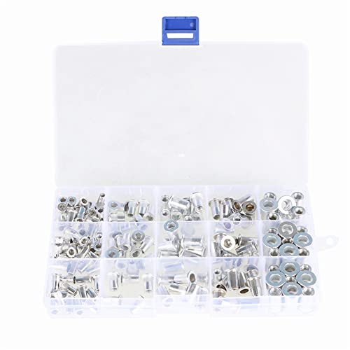 Draadmoeren | 150 stuks SAE Rivetmoeren Kit Aluminium Rivetmoeren Assortiment Kit Platte Hoofd Draad Invoermutter Bevestigingsmiddelen Draadmoeren