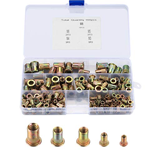 Draadmoeren | 165-delige Rivet Nut Kit, Carbon Staal Platte Kop Draad Inserts, Zware Draad Insert Rivet Nuts Met Geribbelde Behuizing, Assortiment In Metrisch M3/M4/M5/M6/M8 Rivnuts Nutserts Bevestigingsmiddelen Draadmoeren