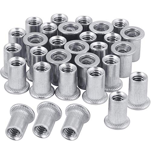 Draadmoeren | 50 Stuks 1/4-20 Aluminium Flens Rivet Moer, Unc Platte Kop Draad Insteekmoer Bevestigingsmiddelen Draadmoeren