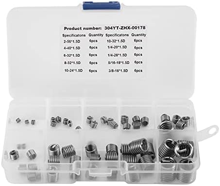 Draadmoeren | 60Pcs Draadinvoerset Helicoil Set SAE en Metrisch 304 RVS Draadbus Draadreparatie Invoerset Assortiment Kit Draadinvoeren SAE met Doos Bevestigingsmiddelen Draadmoeren