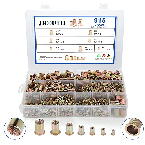 Draadmoeren | 915-delige Rivet Nut Kit Metrijs Draad Rivnut Assortiment M3 M4 M5 M6 M8 M10 M12, Verzinkt Koolstofstaal Moer Invoegen Rivnuts Nutserts Kit Bevestigingsmiddelen Draadmoeren