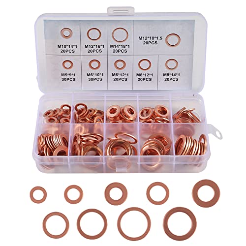 Hardware Wasmachines | 2 Stuks Platte Koper Washer Assortiment Set 9 Maten M5-M14 O Ring Koper Pakking Set Platte Ring Seal Kit Bevestigingsmiddelen Hardware Wasmachines