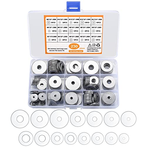 Hardware Wasmachines | 23 Stuks RVS Grote Fender Washers, 15 Maten Platte Pennen Washers Assortiment Kit Voor Auto- en Scheepsassemblage, Meubelinstallatie, Elektrische Verbindingen, Doe-Het-Zelf Project (23) Bevestigingsmiddelen Hardware Wasmachines