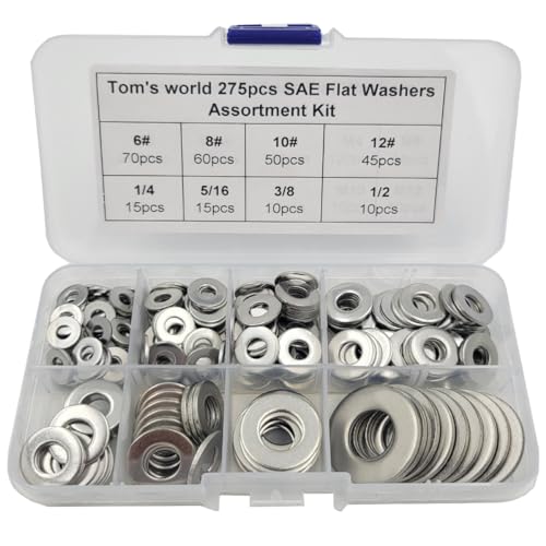 Hardware Wasmachines | 275 Stuks 6# 8# 1# 12# 1/4 5/16 3/8 1/2 SAE Platte Ringen 34 RVS Ringenset Assortiment Voor Schroeven en Bouten Bevestigingsmiddelen Hardware Wasmachines