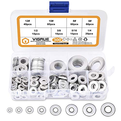 Hardware Wasmachines | 304 RVS Platte Ringetjes Assortiment Hardware Set 300 Stuks, 8 Maten 1/2″ 3/8″ 5/16″ 1/4″ 12# 10# 8# 6# Bevestigingsmiddelen Hardware Wasmachines