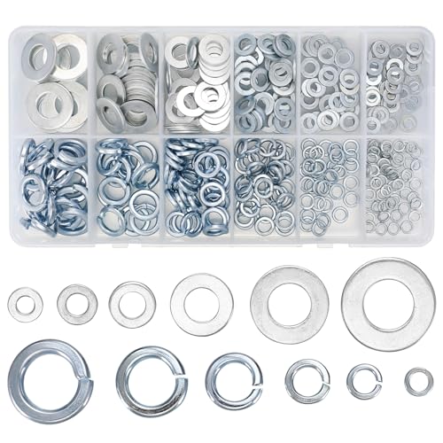 Hardware Wasmachines | 336 Stuks Veer Sluitring & Platte Ringen Assortiment Kit, Inclusief 168 Stuks Gesplitste Sluitringen, 168 Stuks Hardware Sluitmetaal Platte Ringen Voor Bouten Schroeven, M4 M5 M6 M8 M10 M12 Bevestigingsmiddelen Hardware Wasmachines