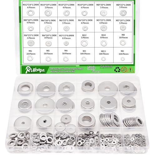 Hardware Wasmachines | 508 Stuks Fender Washers Voor Schroeven En Bouten, Fender Washer Assortiment Kit 304 RVS 24 Verschillende Maten – M2 M2.5 M3 M4 M5 M6 M8 M10 M12 Voor Thuis En Industrieel Gebruik Bevestigingsmiddelen Hardware Wasmachines