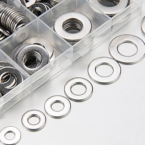 Hardware Wasmachines | 550 Stuks SAE Platte Ringmoeren voor Schroeven en Bouten (18-8) 304 RVS Ringmoeren Assortiment Kit, Standaard ANSI/ASME B18.22.1 Metaal Ringmoeren Set 2# 4# 6# 8# 10# 12# 3/16 1/4 5/16 3/8 7/16 1/2 Bevestigingsmiddelen Hardware Wasmachines