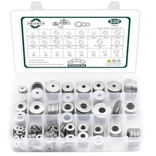 Hardware Wasmachines | Fender Ringen, 52 Stuks SAE + Metrisch 23 Maten Platte Ringen Assortiment Set, 34 RVS Assorted Hardware Ringen Kit Voor Bouten – M3 M4 M5 M6 M8 M10 M12 6# 8# 1# 1/4 5/16 3/8 1/2 Bevestigingsmiddelen Hardware Wasmachines