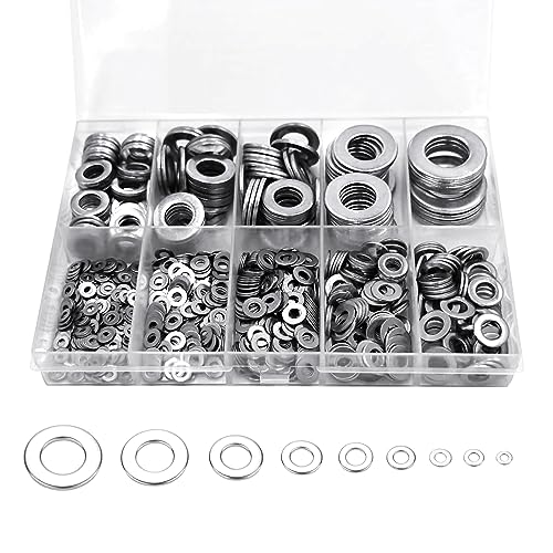 Hardware Wasmachines | Platte Ringetjes Assortiment Kit, 900 Stuks 304 RVS Platte Ringetjes Voor Schroeven en Bouten, Fender Ringetjes Assortiment Set, RVS Ringetjes, Lock Metaal Ringetjes Bevestigingsmiddelen Hardware Wasmachines