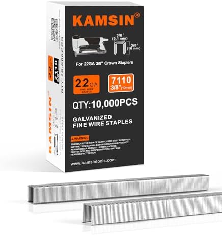 Krammen | 22 Gauge Gegalvaniseerde Fijne Draad Nietjes 3/8" (9Mm) Kroon 3/8" (10Mm) Beenlengte 71 Serie Nietjes Meubelstoffering Nietjes Voor Meubelstofgun, Stof, Kast 10.000 Per Doos (1 Doos) Bevestigingsmiddelen Krammen