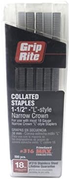 Krammen | Grip Rite Prime Guard Maxb64912 1-1/2-Inch 316 RVS 18 Gauge “L"-Stijl Smalle Kroon Nietjes, 500 Per Riemclip Bevestigingsmiddelen Krammen