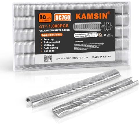 Krammen | Kamsin 16 Gauge C-Type Haringring Nieten, 1.000 Stuks, Gegalvaniseerd Staal, 1/2″ (12,5 Mm) Binnenkroon, 5/8″ (16,9 Mm) Buitenkroon Voor Pneumatische Haringringpistool In Kooienbouw Of Bevestiging Bevestigingsmiddelen Krammen