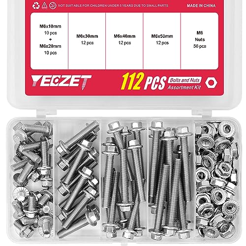 Moer- en Boutenset Assortimenten | 112 Stuks M6 RVS 304 Flensbout en Moeren Set 10Mm 20Mm 30Mm 40Mm 50Mm Bevestigingsmiddelen Moer- en Boutenset Assortimenten