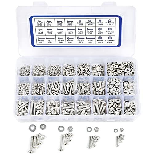 Moer- en Boutenset Assortimenten | 1200-delige machine schroeven assortiment kit, Phillips pan hoofd #4-40 #6-32 #8-32 #10-24 assorti moeren, bouten en platte ringen set, 304 roestvrijstalen hardware assortiment met opbergdoos. Bevestigingsmiddelen Moer- en Boutenset Assortimenten