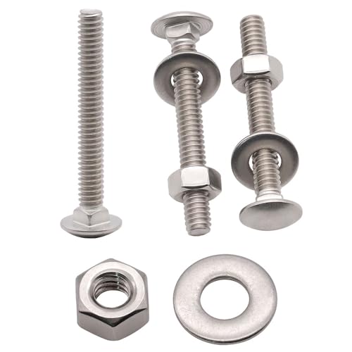 Moer- en Boutenset Assortimenten | 1/4-2 X 2″ (1 Sets) RVS Vierkante Hals Carriage Bolts Met Moeren En Ringetjes, Volledige Draad, Geen Coating, Effen Afwerking, Grove Draad Unc, RVS 34 (18-8) Bevestigingsmiddelen Moer- en Boutenset Assortimenten