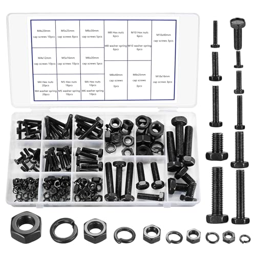 Moer- en Boutenset Assortimenten | 18-delige assortimentskit met zeskantbouten en moeren, zeskantkopschroeven, bouten en moeren met veerringenset, machineschroeven, moeren en bouten met ringen kit Bevestigingsmiddelen Moer- en Boutenset Assortimenten