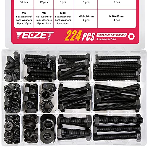 Moer- en Boutenset Assortimenten | 224 stuks M6 M8 M10 zware bouten en moeren assortimentskit inclusief 8 meest voorkomende maten, legeringstaal kwaliteit 8.8 Bevestigingsmiddelen Moer- en Boutenset Assortimenten