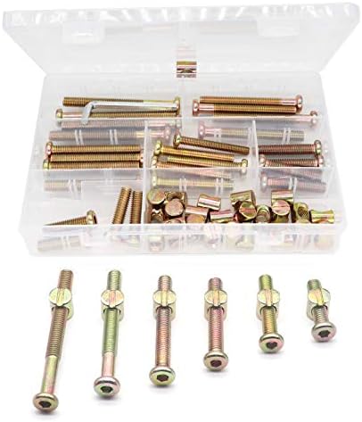 Moer- en Boutenset Assortimenten | 30-Set M8 Cribschroeven, 60 Stuks Zeskant Sleutel Aandrijving Socket Cap Crib Bouten Barrel Moeren, M8 X 30Mm/ 40Mm/ 50Mm/ 60Mm/ 70Mm/ 80Mm Meubelbout en Barrel Moeren Assortiment Kit Bevestigingsmiddelen Moer- en Boutenset Assortimenten