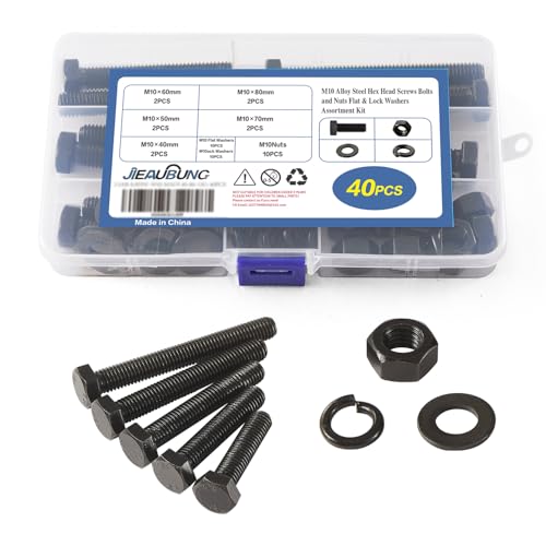 Moer- en Boutenset Assortimenten | 4 Stuks M1 X 4/5/6/7/8Mm Zeskantkop Schroeven Bouten en Moeren Assortiment Kit met Platte & Veer Washers, Legering Staal Kwaliteit 8.8, Zwarte Oxide Afwerking, Vervangingsbevestigingsschroeven, Volledig Gewikkeld Bevestigingsmiddelen Moer- en Boutenset Assortimenten