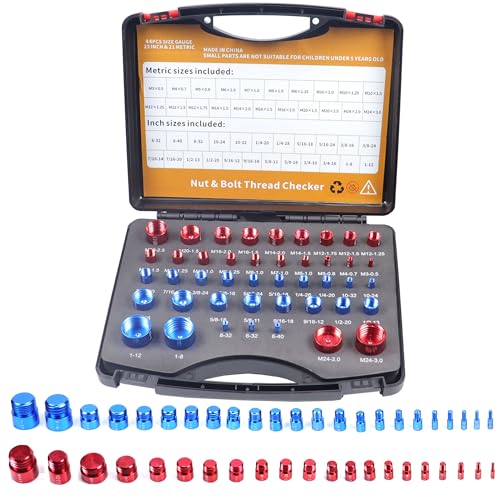 Moer- en Boutenset Assortimenten | 44-delige Moer en Bout Draad Controle Set – Praktische Draad Controle Set Doos, Moer en Bout Maat Gauge Doos, Inch & Metrische Maat, Bout en Moer Identificatie Gauge Tool Doos, 44 Mannelijke/Vrouwelijke Gauges Bevestigingsmiddelen Moer- en Boutenset Assortimenten