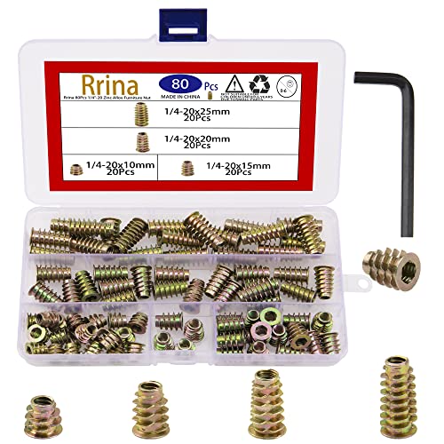 Moer- en Boutenset Assortimenten | 8 Stuks 1/4″-2X1Mm/15Mm/2Mm/25Mm Zinklegering Meubel Schroef In Moer Draad Invoegen Voor Hout Bout Bevestigingsconnector Hex Socket Aandrijving Flens Assortiment Set Bevestigingsmiddelen Moer- en Boutenset Assortimenten